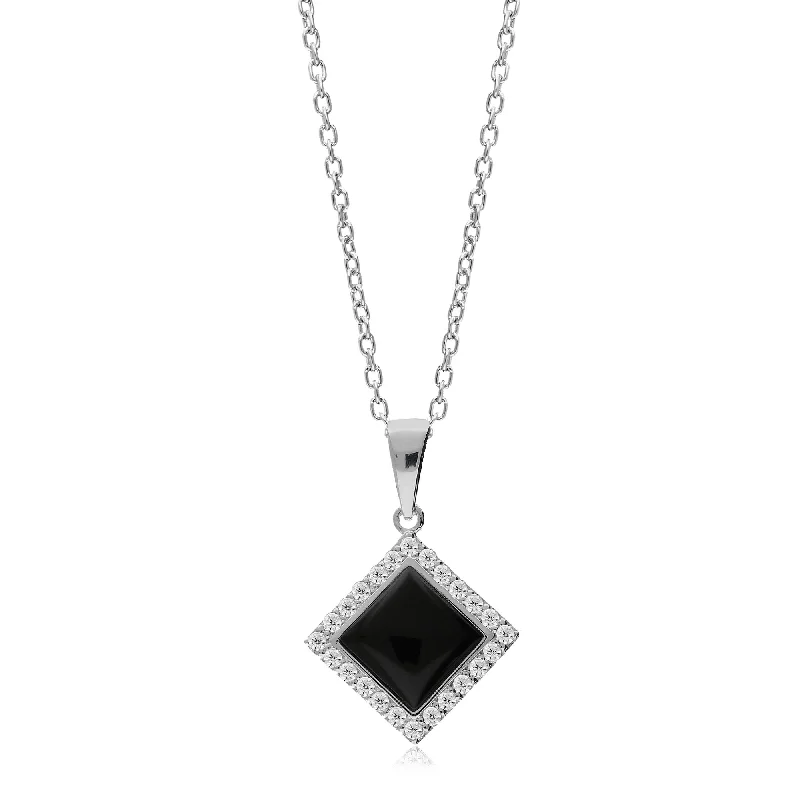 Zodiac Sign Pendant Necklaces for Astrology EnthusiastsSterling Silver Whitby Jet CZ Square Pendant