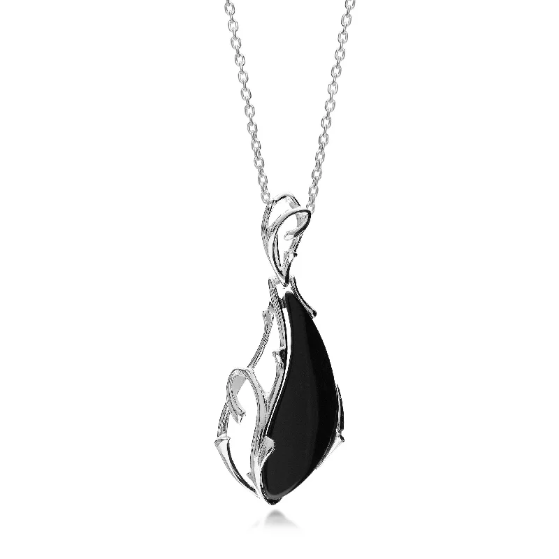 Nature - Inspired Pendant Necklaces with Leaf or Flower DesignsSterling Silver Whitby Jet Large Half Leaf Pendant