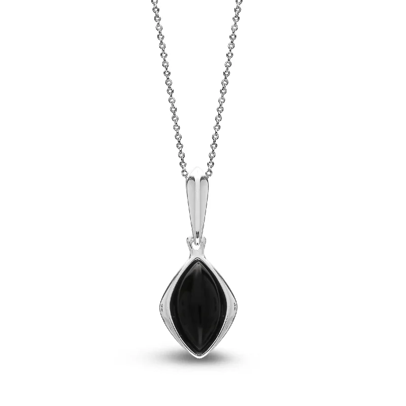 Zodiac Sign Pendant Necklaces for Astrology EnthusiastsSterling Silver Whitby Jet Large Framed Marquise Pendant NEW