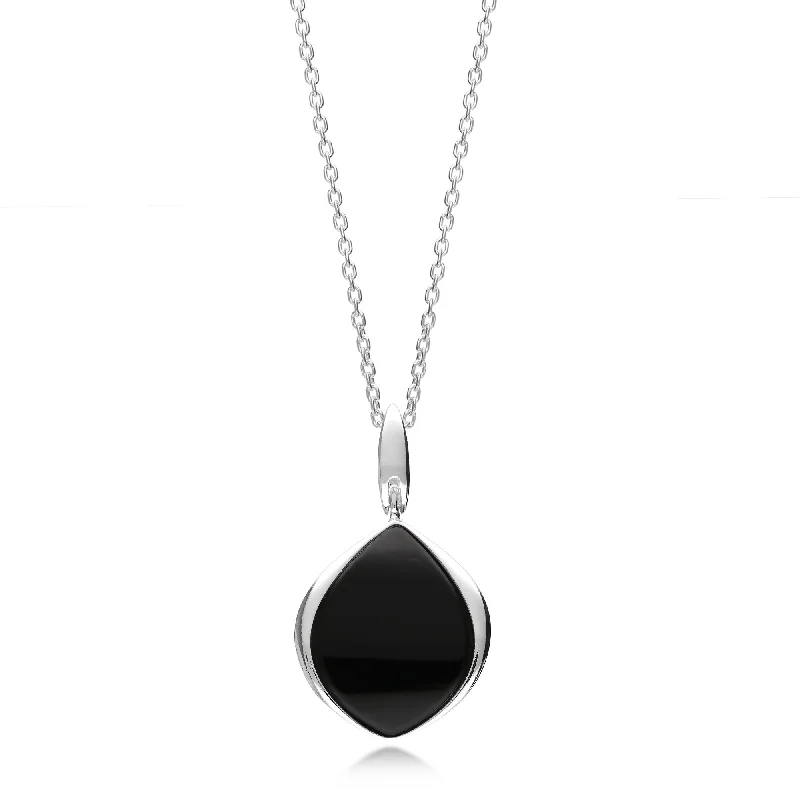 Crystal - Embellished Pendant Necklaces for a Glamorous LookSterling Silver Whitby Jet Large Wide Marquise Drop Pendant
