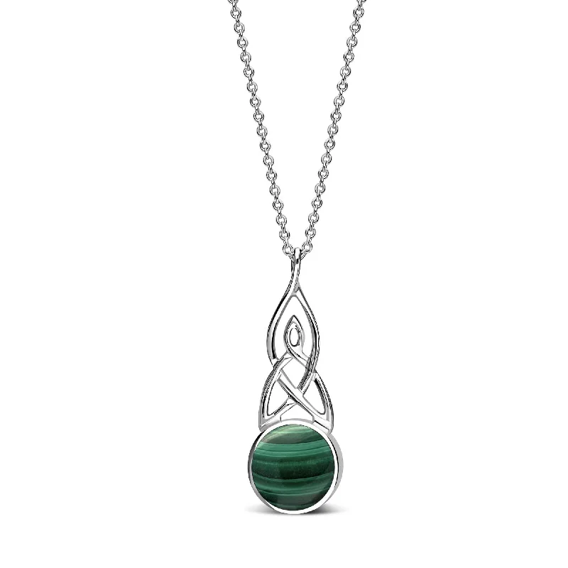 Zodiac Sign Pendant Necklaces for Astrology EnthusiastsSterling Silver Whitby Jet & Malachite Long Celtic Round Double Sided Pendant