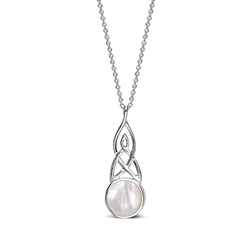 Nature - Inspired Pendant Necklaces with Leaf or Flower DesignsSterling Silver Whitby Jet & Mother of Pearl Long Celtic Round Double Sided Pendant