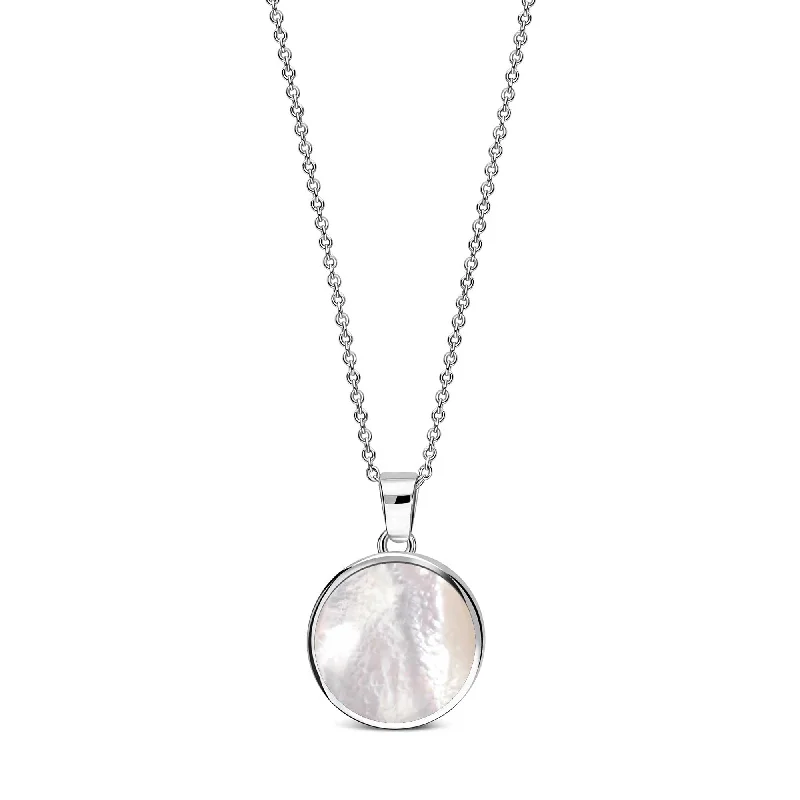 Nature - Inspired Pendant Necklaces with Leaf or Flower DesignsSterling Silver Whitby Jet & Mother of Pearl Round Double Sided Pendant