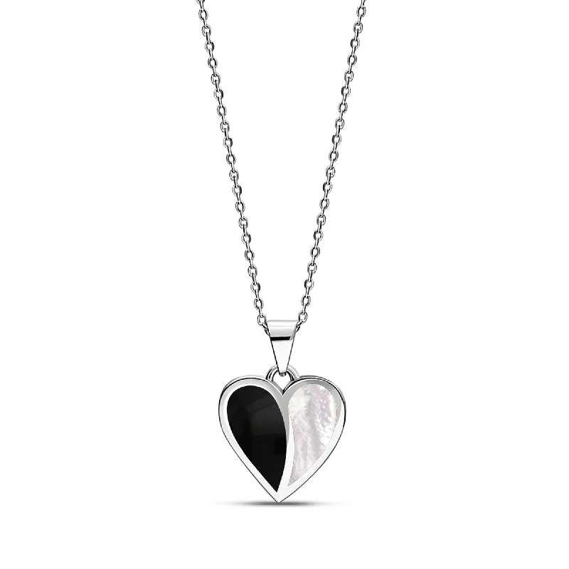 Locket Pendant Necklaces with Personalized EngravingsSterling Silver Whitby Jet & Mother of Pearl Split Heart Pendant
