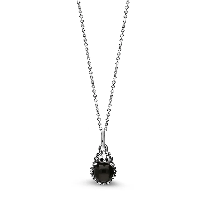 Locket Pendant Necklaces with Personalized EngravingsSterling Silver Whitby Jet Small Hedgehog Pendant
