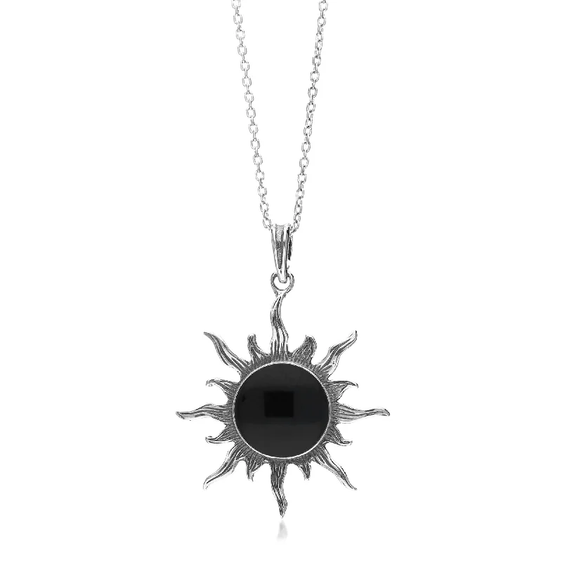 Crystal - Embellished Pendant Necklaces for a Glamorous LookSterling Silver Whitby Jet Sun Pendant