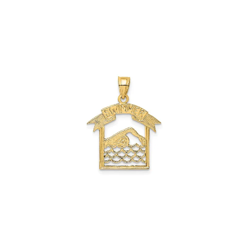Charm Pendants with Multiple Small Decorative ElementsSwimmer in Frame Pendant (14K) Charm Pendants with Multiple Small Decorative ElementsSwimmer in Frame Pendant (14K)