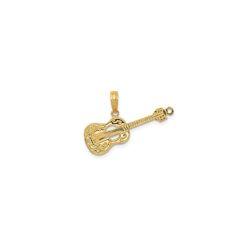 Charm Pendants with Multiple Small Decorative ElementsTextured Guitar Pendant (14K) Charm Pendants with Multiple Small Decorative ElementsTextured Guitar Pendant (14K)