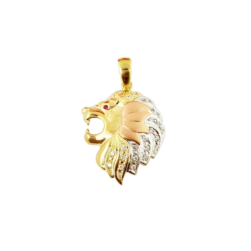 Angel - wing pendants for a spiritual and comforting feel Tri-color Lion Head CZ Pendant (14K). Angel - wing pendants for a spiritual and comforting feel Tri-color Lion Head CZ Pendant (14K).