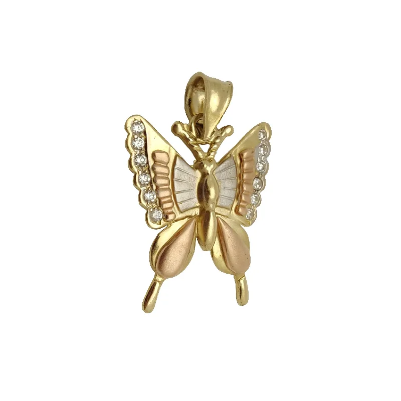 Sapphire - adorned pendants in various shades of blue​ Tri-Tone Butterfly Side Pendant (14K).
