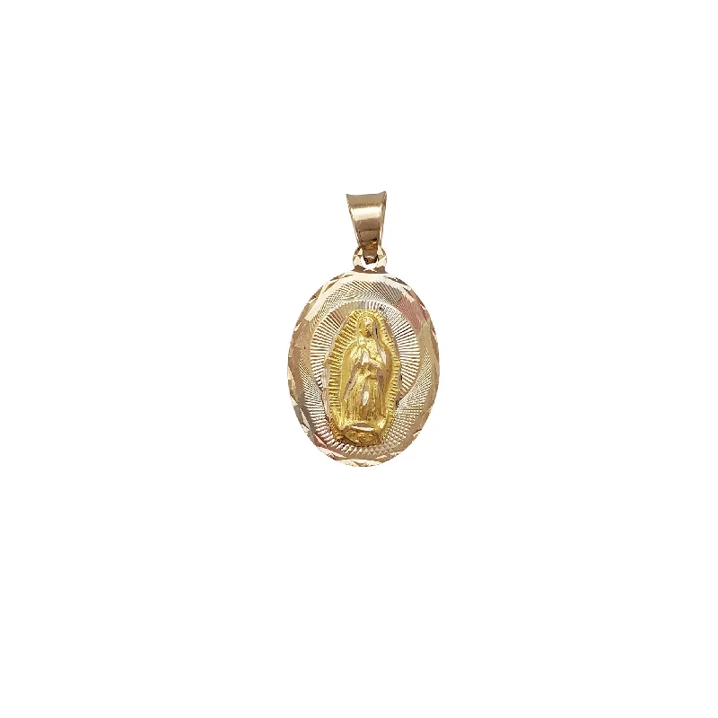 Gemstone - Encrusted Pendants with a Sparkling CenterpieceTricolor Virgin Mary Oval Pendant (14K) Gemstone - Encrusted Pendants with a Sparkling CenterpieceTricolor Virgin Mary Oval Pendant (14K)