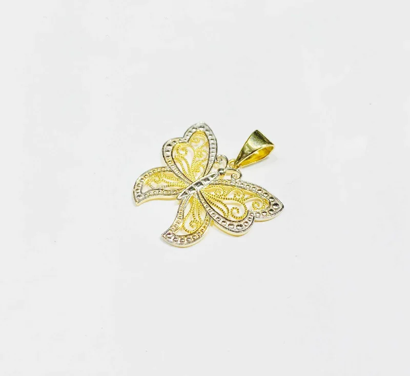 Phoenix - inspired pendants symbolizing rebirth and transformation​ Two-Tone butterfly Pendant (14K).
