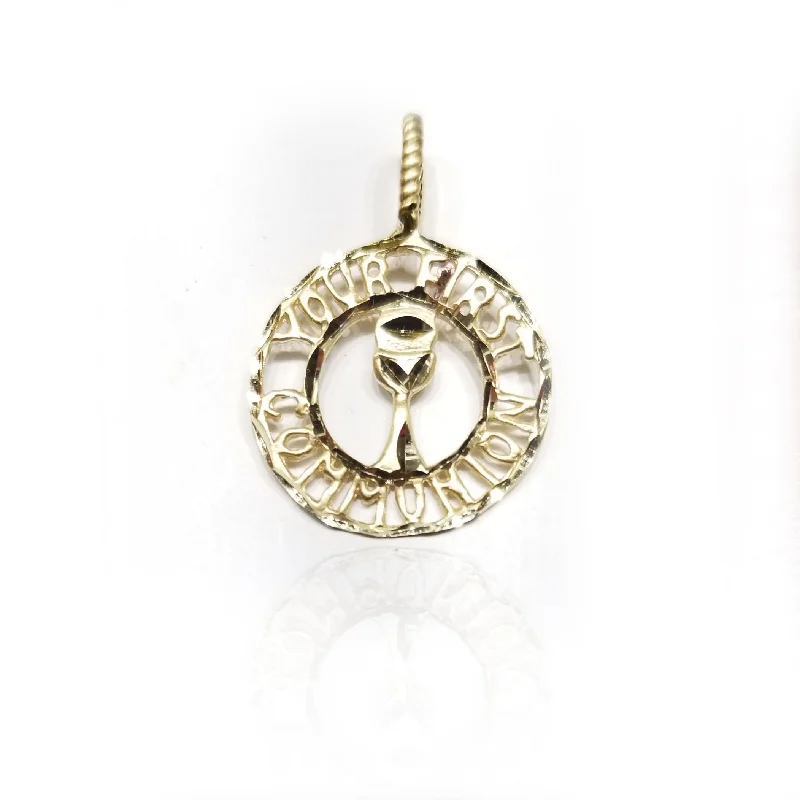 Sapphire - adorned pendants in various shades of blue​ "Your First Communion" Yellow Gold Pendant (14K)